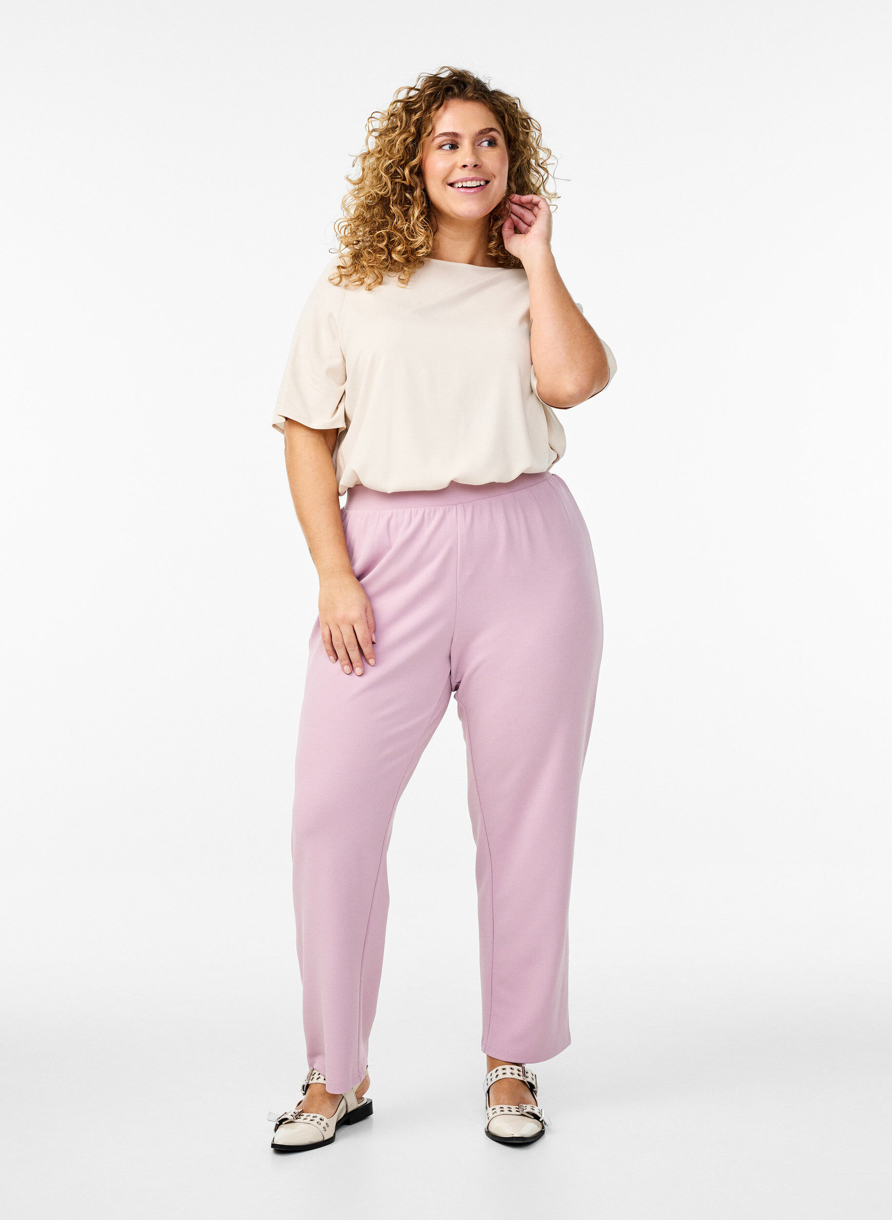 Bukser med rett passform, Rosa, Model