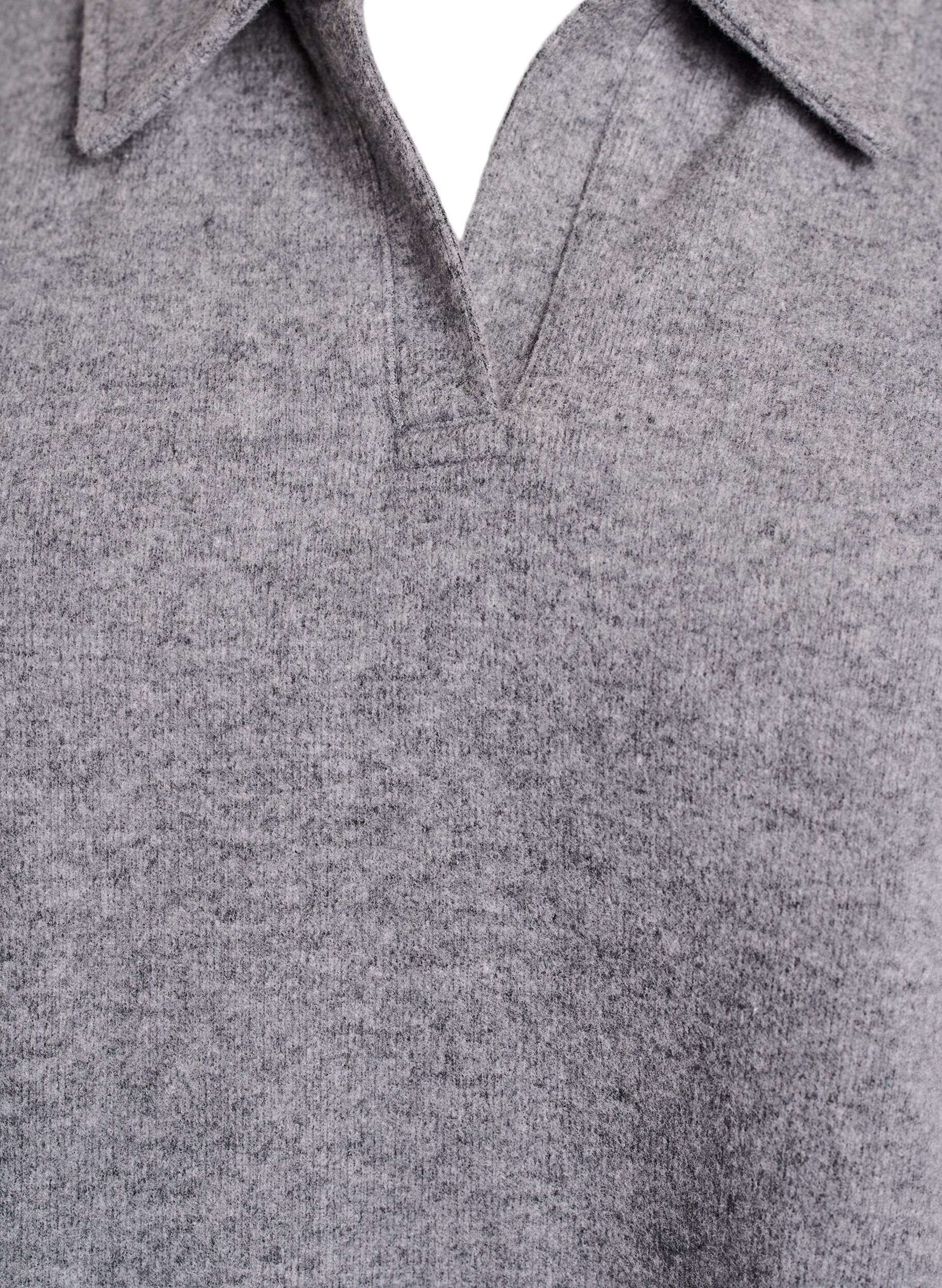 Zizzi Jersey bluse med krage og V-hals, Gr&aring;, Packshot image number 2