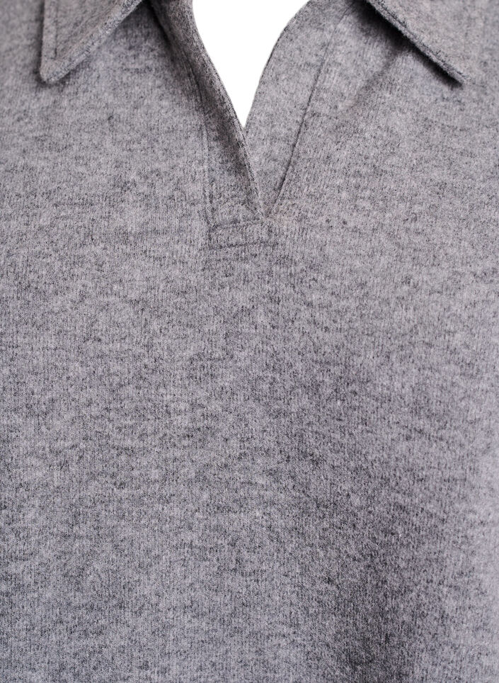 Jersey bluse med krage og V-hals, Grå, Packshot image number 2