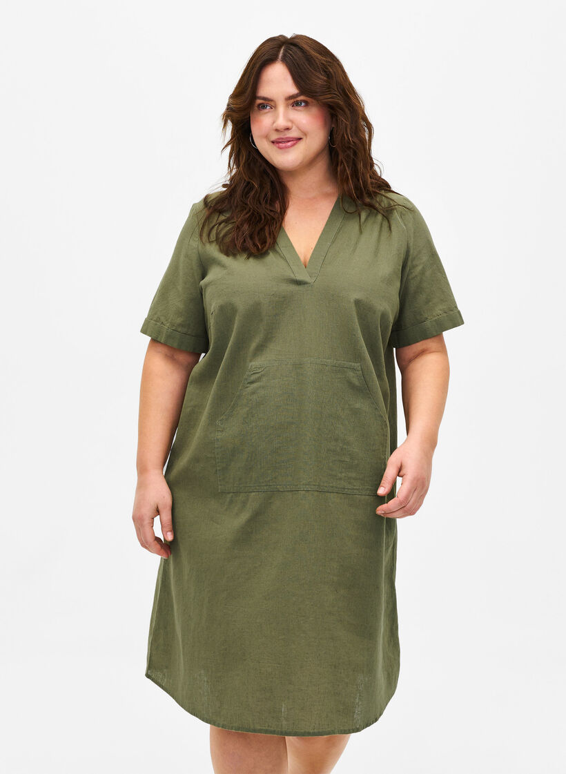 Hettekjole i bomullsblanding med lin, Deep Lichen Green, Model image number 0