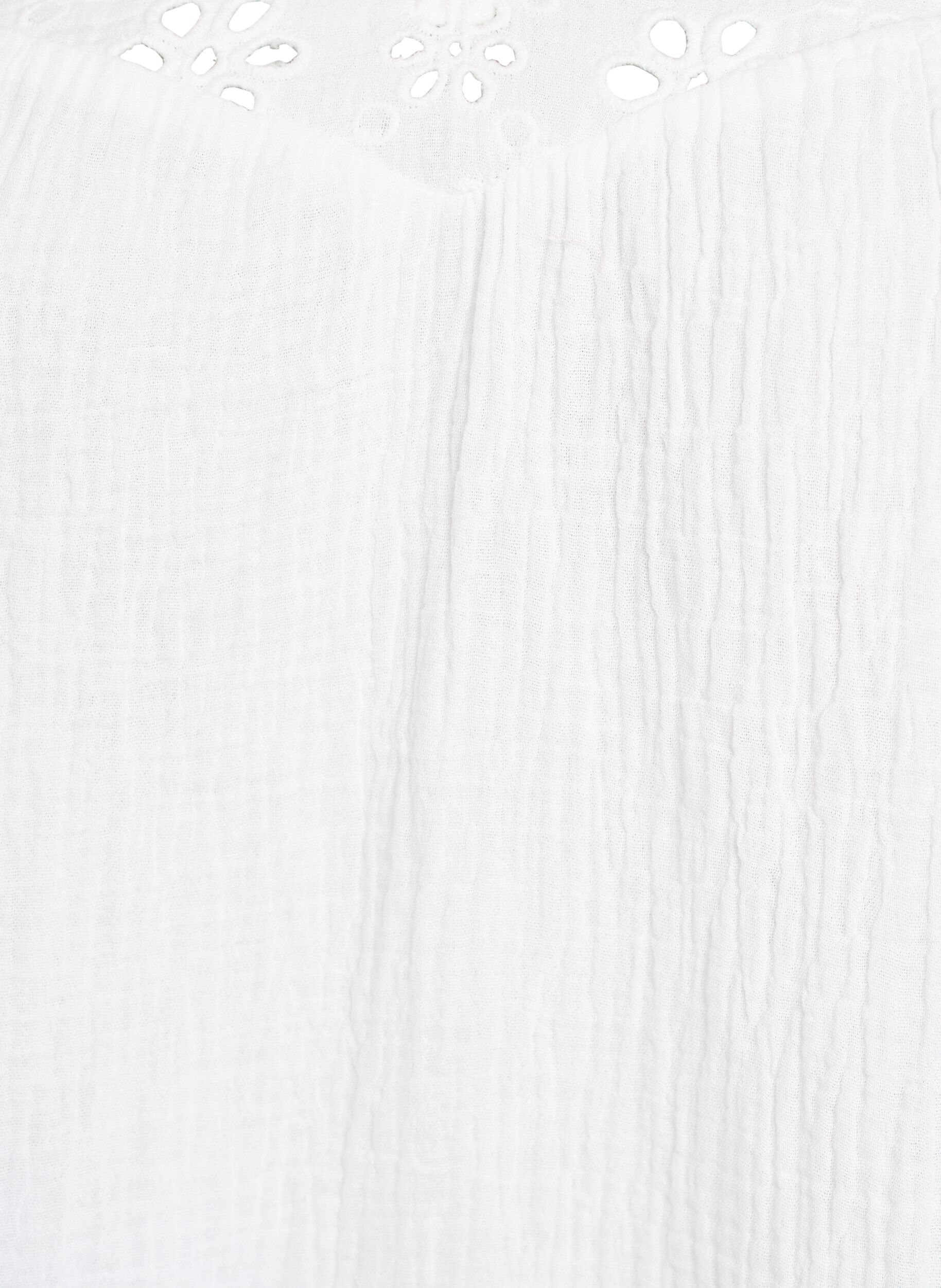 ZizziBluse i bomullsmusselin med broderie anglaise og 1/2 ermer, Hvit, Packshot image number 2