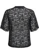 Bluse med blonder, korte ermer og rund hals, Svart, Packshot image number 1