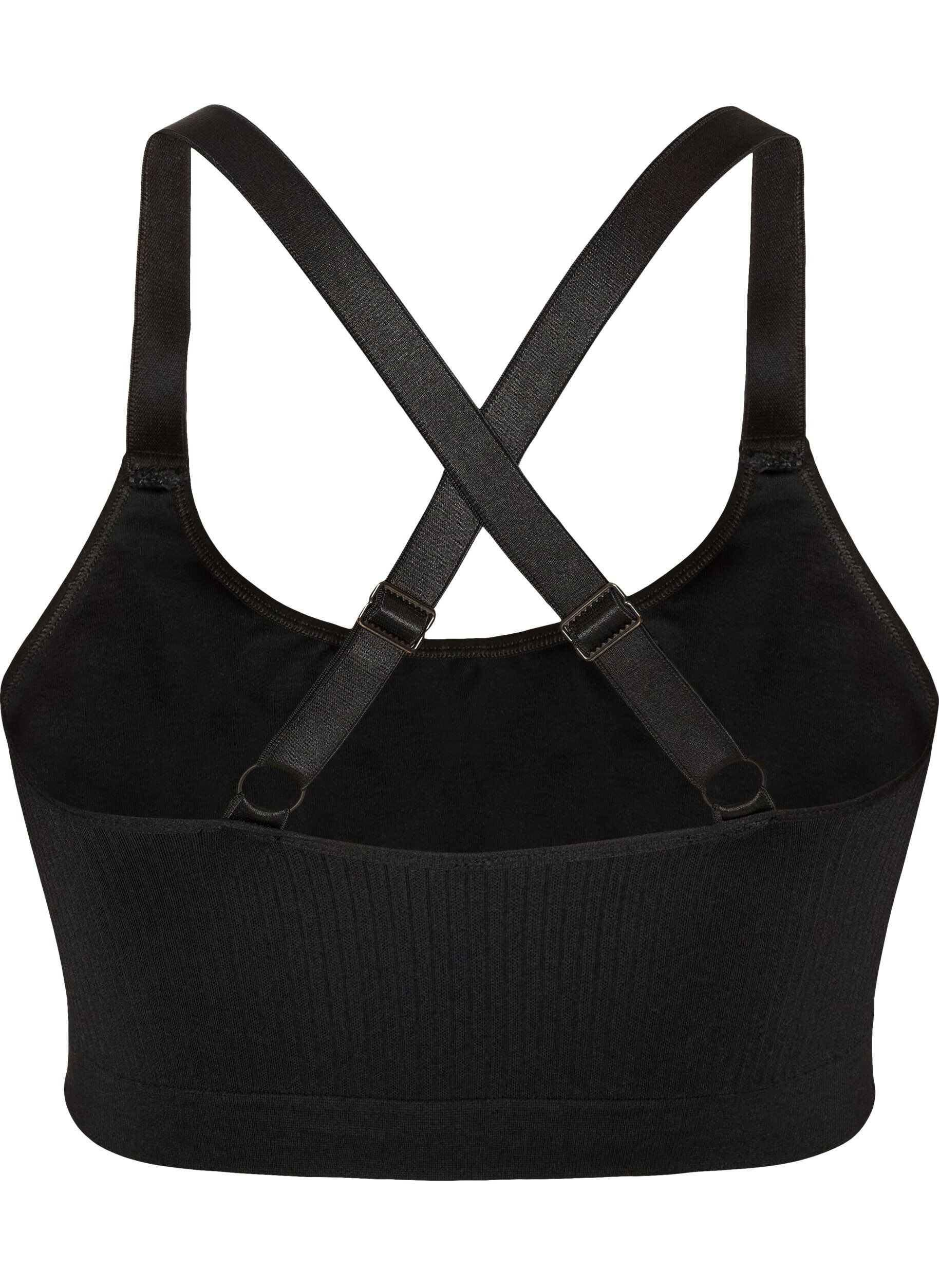 ZizziS&oslash;ml&oslash;s ribbestrikket sports-BH, Svart, Packshot image number 1