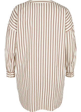 Lang stripete bomullsskjorte med V-hals, Stripe, Packshot image number 1