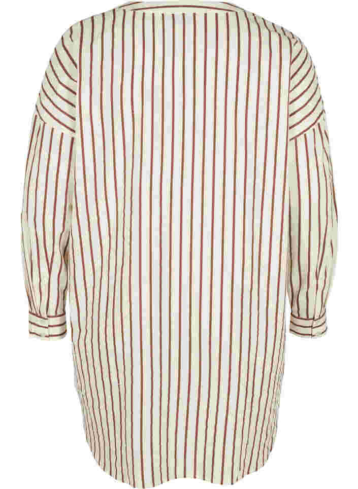Lang stripete bomullsskjorte med V-hals, Stripe, Packshot image number 1