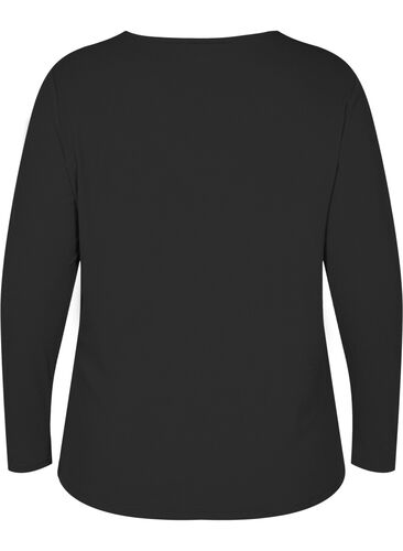Bluse med detalj på brystet og lange ermer, Black, Packshot image number 1