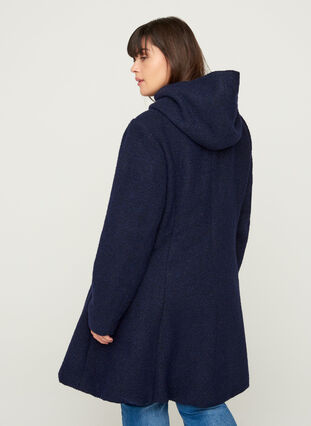 Lang jakke med ull og hette, Black, Model image number 1