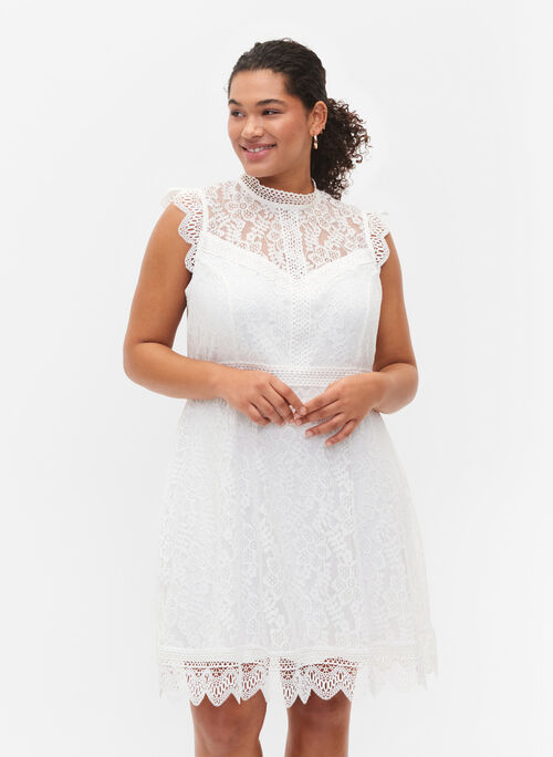 Ermeløs blondekjole, Bright White, Model