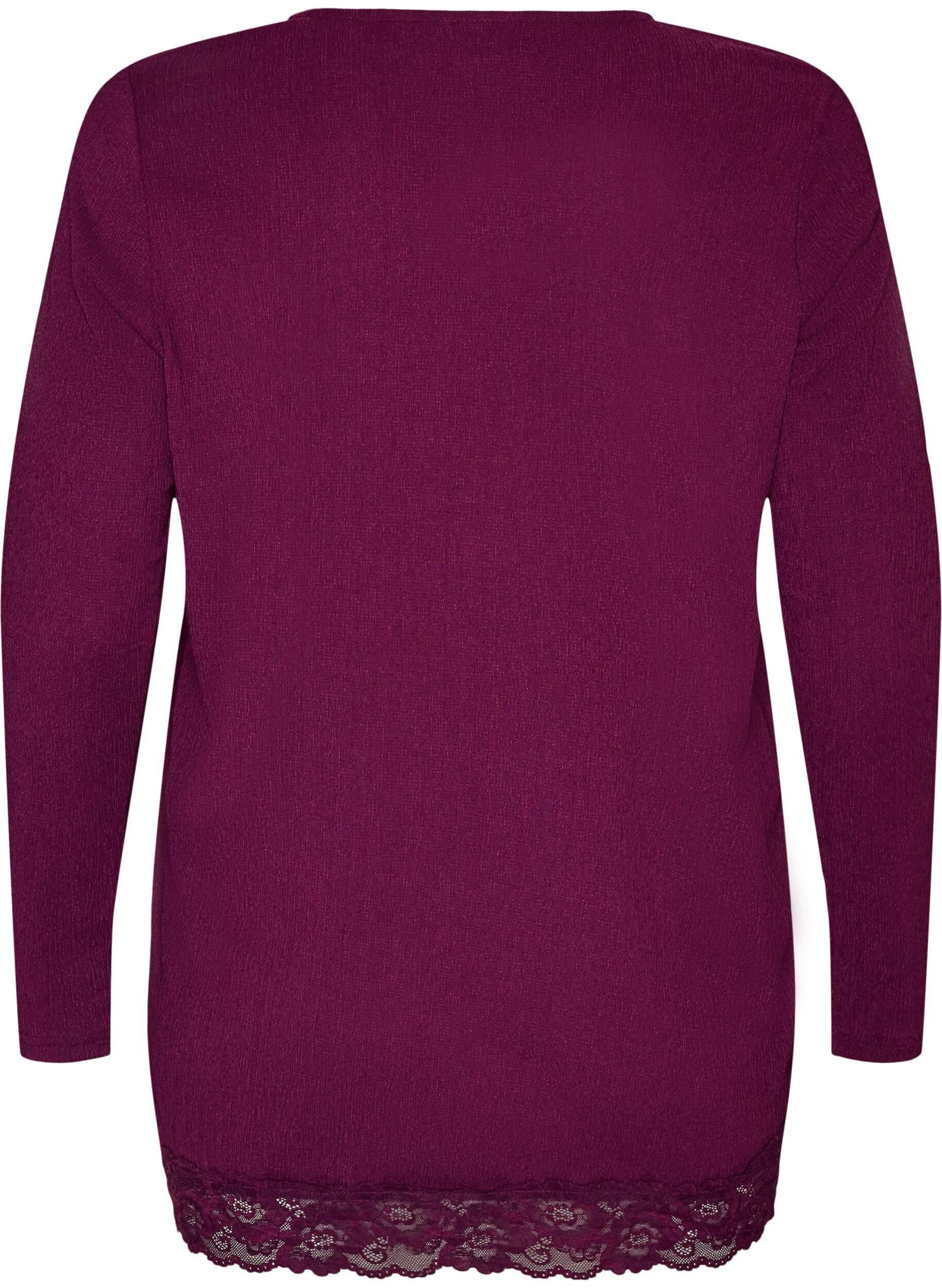 ZizziJerseybluse med asymmetrisk blondedetalj, Lilla, Packshot image number 1
