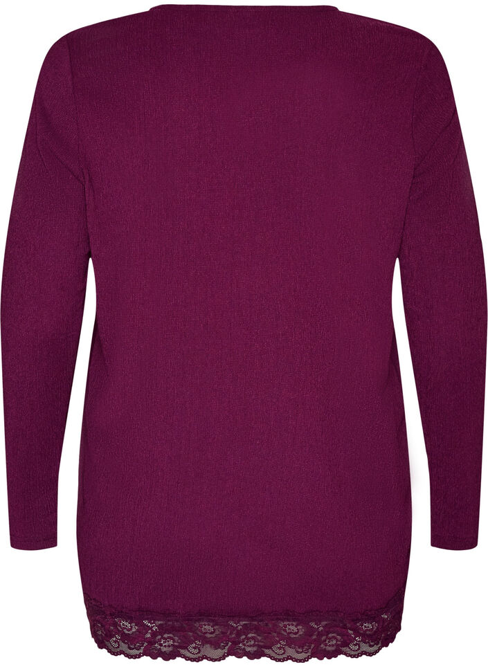 Jerseybluse med asymmetrisk blondedetalj, Lilla, Packshot image number 1