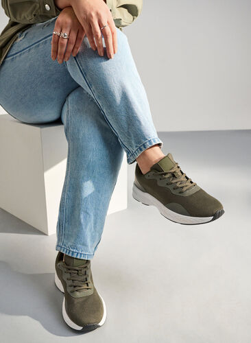 Zizzi Wide fit - Mesh sneakers, Grønn, Image image number 0