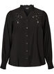 Skjortebluse med broderte blomsterapplikasjoner, Svart, Packshot image number 0