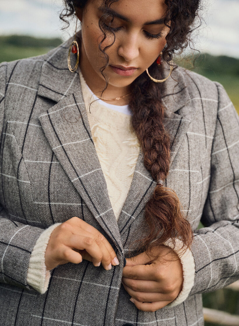 Klassisk rutete blazer, Grey Check, Image