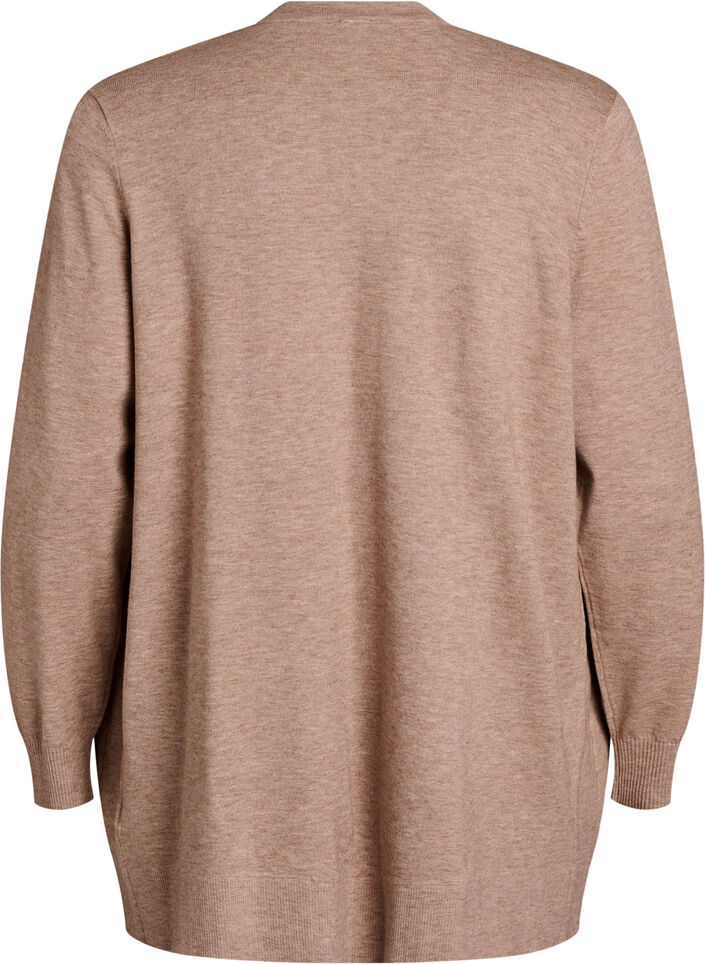 Lang &aring;pen strikket cardigan med lommer, Beige, Packshot image number 1