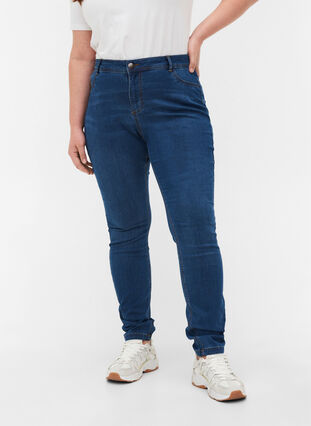 Zizzi Super slim Amy jeans med høyt liv, Blue d. washed, Model image number 4