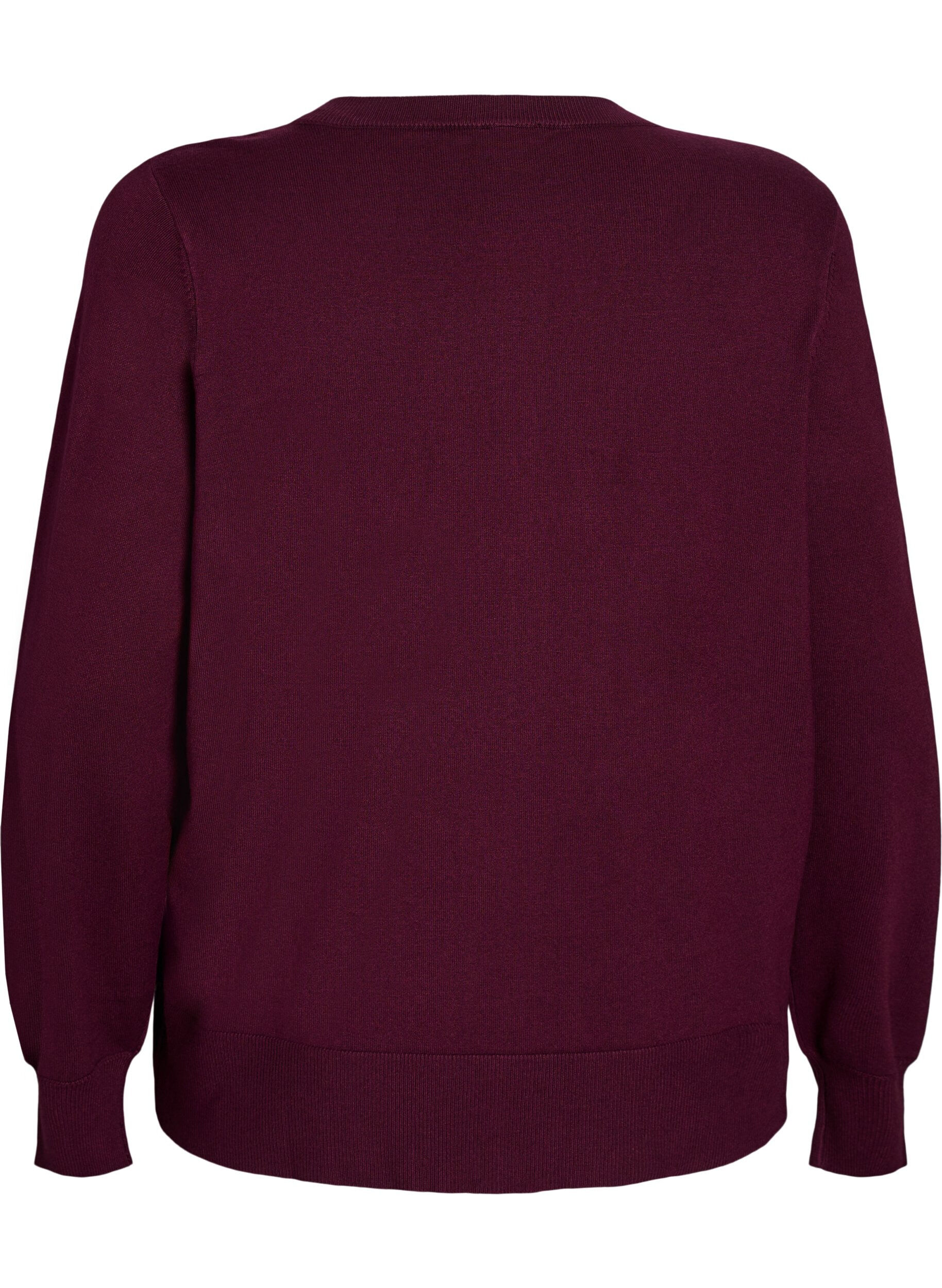 ZizziStrikkecardigan med rund hals og knapper, R&oslash;d, Packshot image number 1