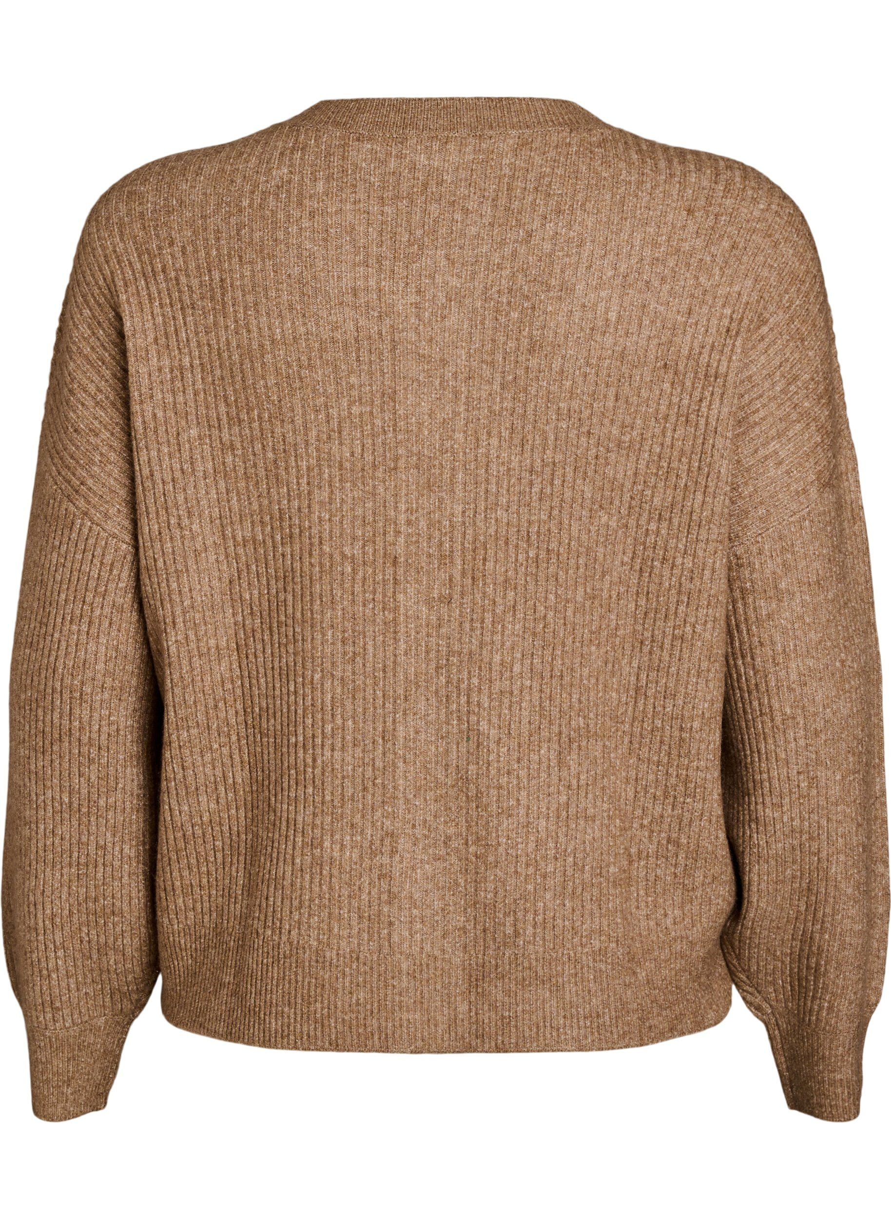 ZizziRibbestrikket cardigan med knapper, Brun, Packshot image number 1
