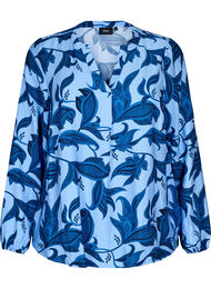 Langermet bluse med paisleymønster og v-hals, Blue Paisley AOP