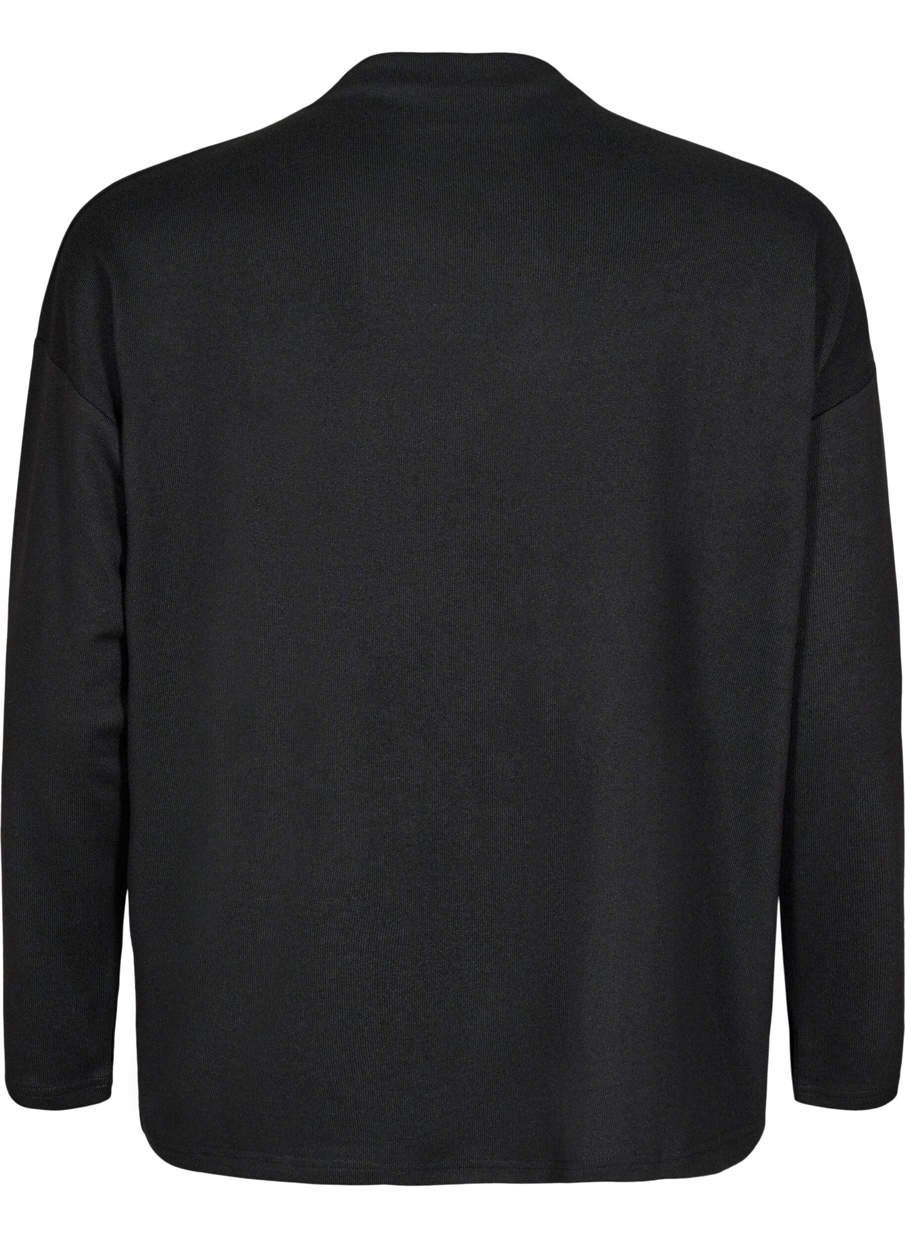 Zizzi H&oslash;yk hals, langermet bluse, Svart, Packshot image number 1