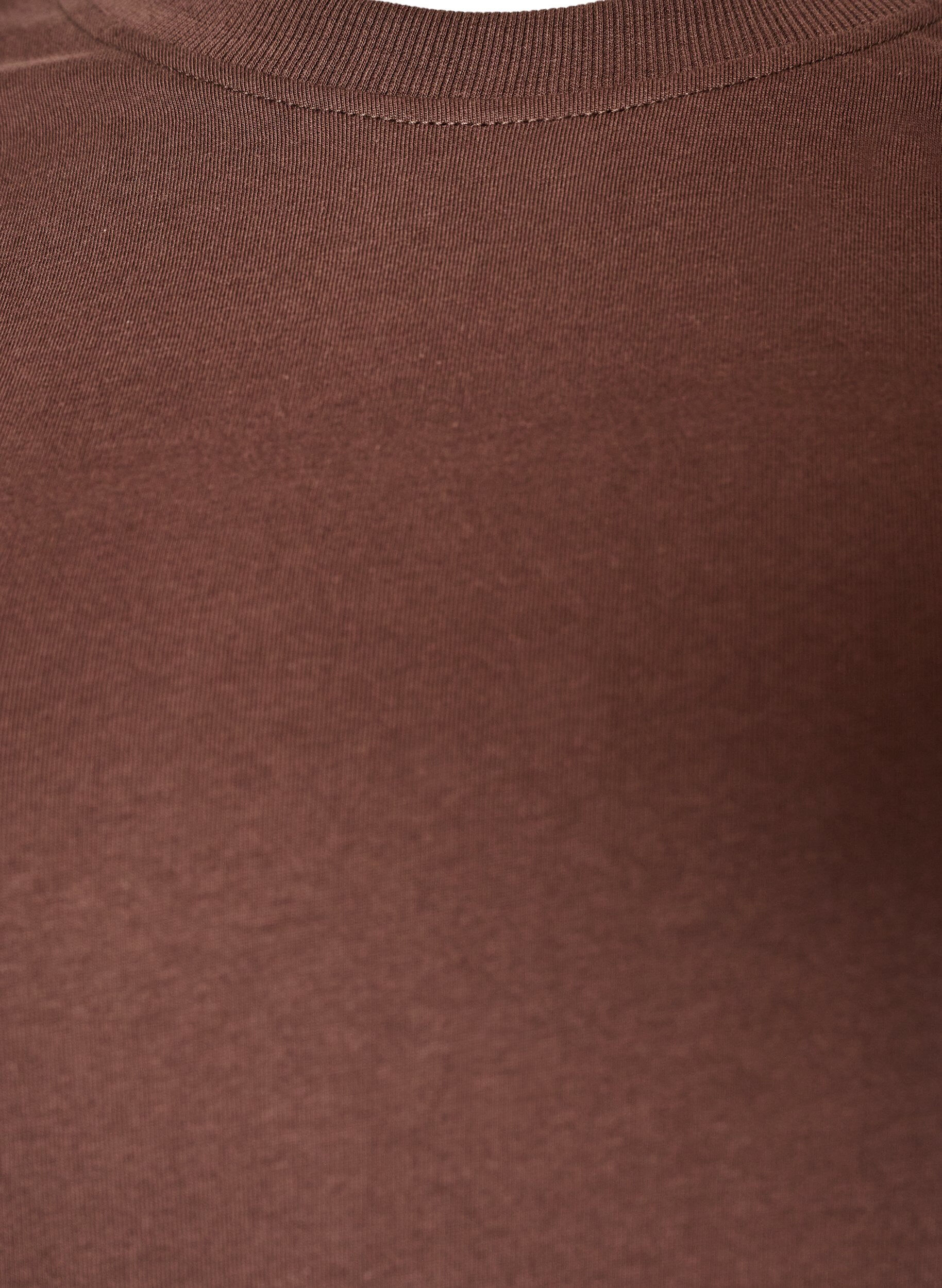 ZizziBasic T-skjorte i bomull med rund hals, Brun, Packshot image number 2