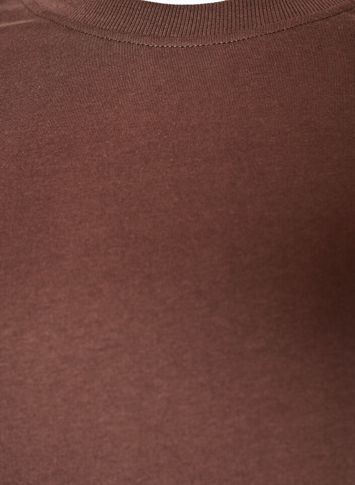 Basic T-skjorte i bomull med rund hals, Brun, Packshot image number 2