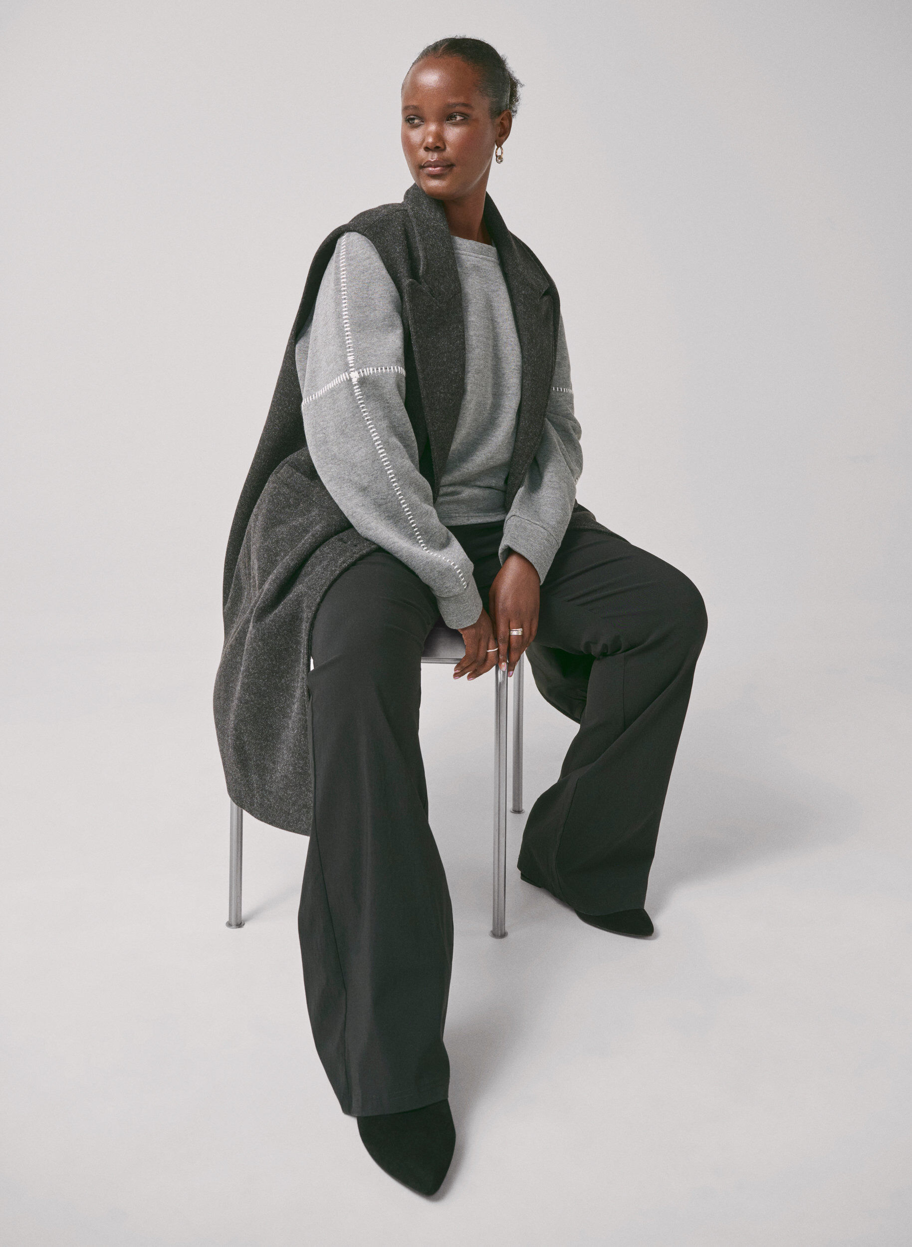 Zizzi Genser med kontrastfargede s&oslash;mmer, Medium Grey M&eacute;l, Image image number 0