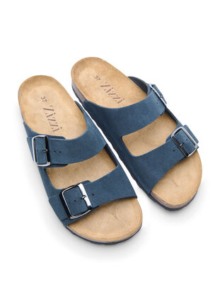 Sandaler med bred passform i semsket skinn, Navy, Packshot image number 3