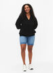 Viskosebluse med 3/4 ermer og smock, Black, Model image number 2
