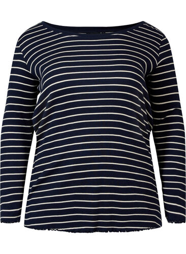 Stripete genser med rund hals, Night Sky Stripe, Packshot image number 0