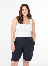 Løs shorts av bomull med lommer, Blå Løs shorts av bomull med lommer, Blå, Model