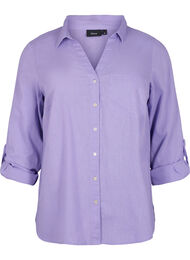 Skjortebluse med knappelukking i bomull-linblanding, Lavender