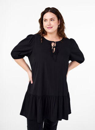 Zizzi Tunika i viskose med bindebånd, Black, Model image number 0