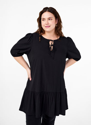 Zizzi Tunika i viskose med bindebånd, Black, Model image number 0