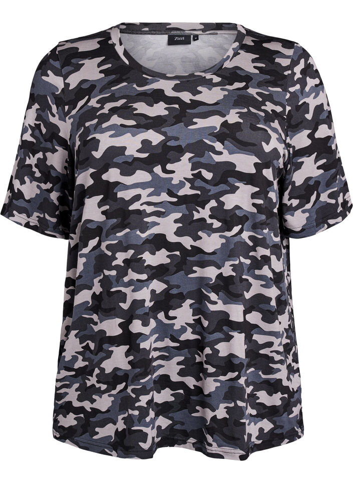 T-skjorte med TENCEL&trade; Lyocell og kamuflasjetrykk, Gr&aring;, Packshot image number 0