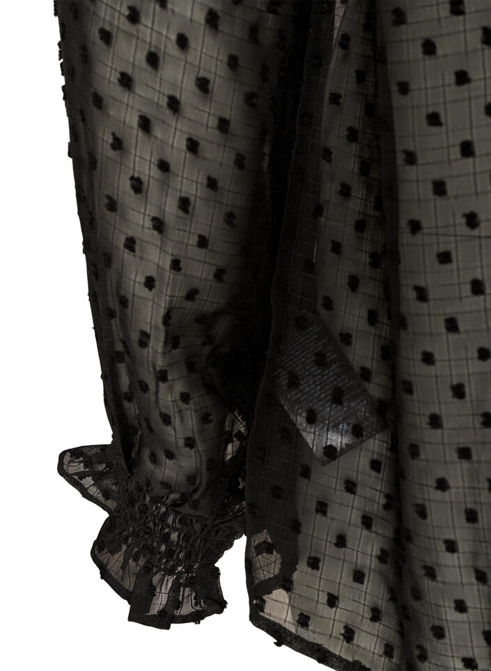 Skjortebluse med blondeinnlegg og prikkem&oslash;nster, Svart, Packshot image number 3