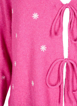 Zizzi Strikket cardigan med knytedetaljer og broderi, Raspberry Rose Comb, Packshot image number 2