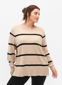  Bluse med striper i strikket viskose, Feather Gray Comb, Model