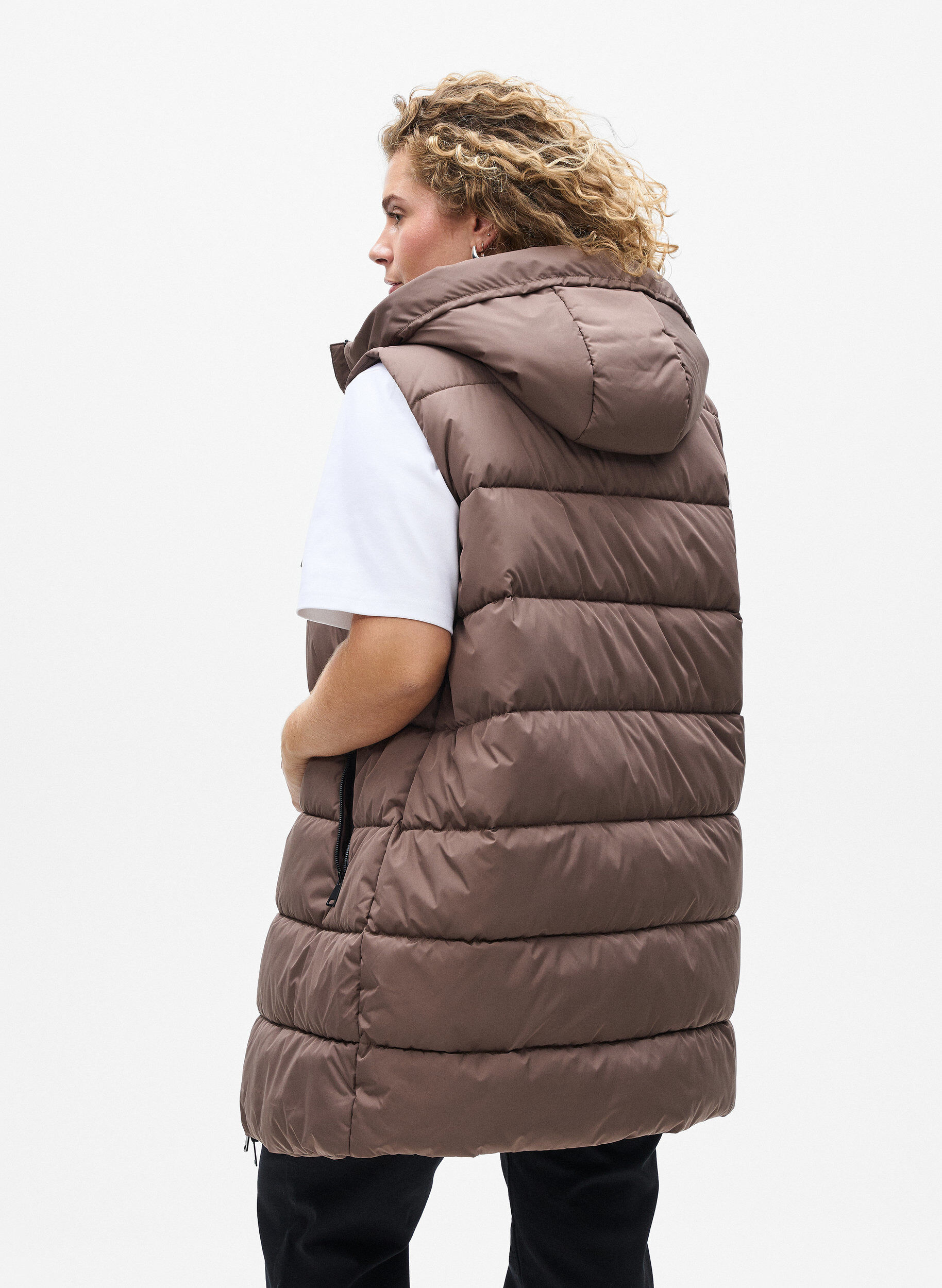 ZizziLang vest med hette og lommer, Brun, Model image number 2