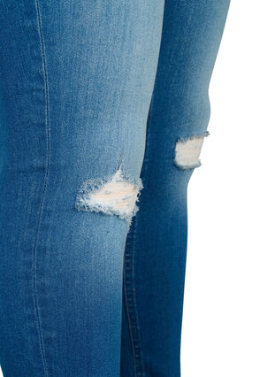 Super slim Sanna jeans med slitte detaljer, Blue denim, Packshot image number 3