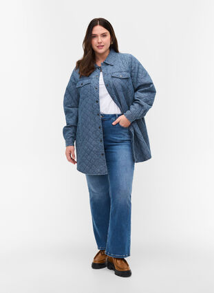Mønstrete jakke med knapper og lommer, Blue denim, Model image number 2