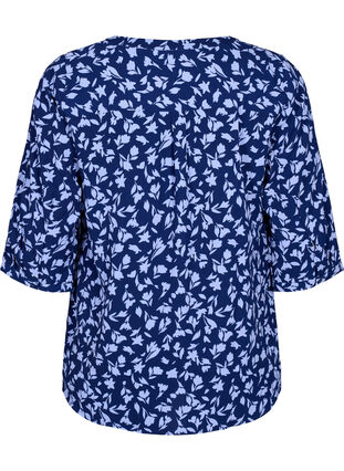 Blomstret bluse med 3/4-ermer, M. Blue Flower AOP, Packshot image number 1