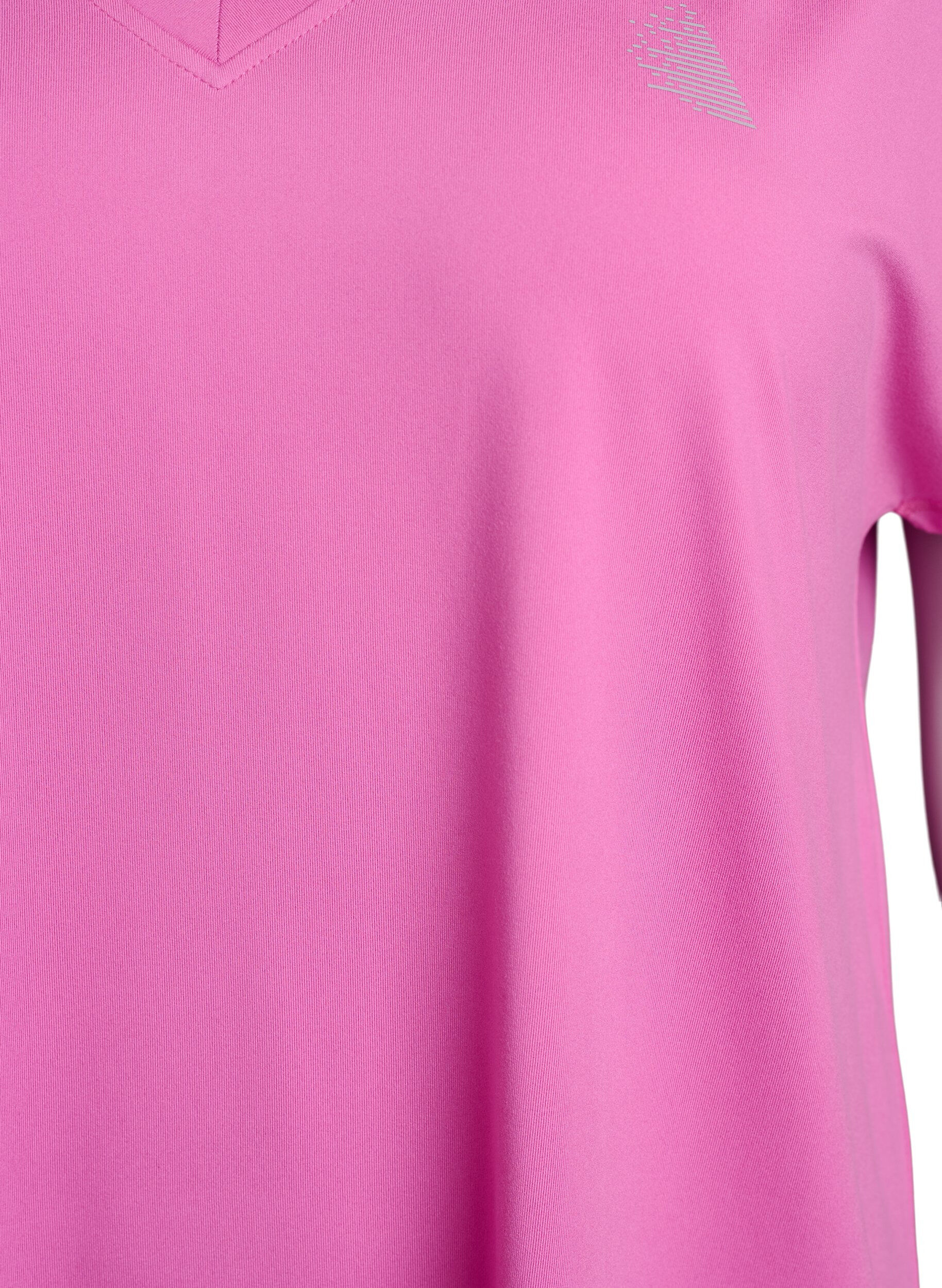 ZizziL&oslash;stsittende trenings-t-skjorte med V-hals, Rosa, Packshot image number 2
