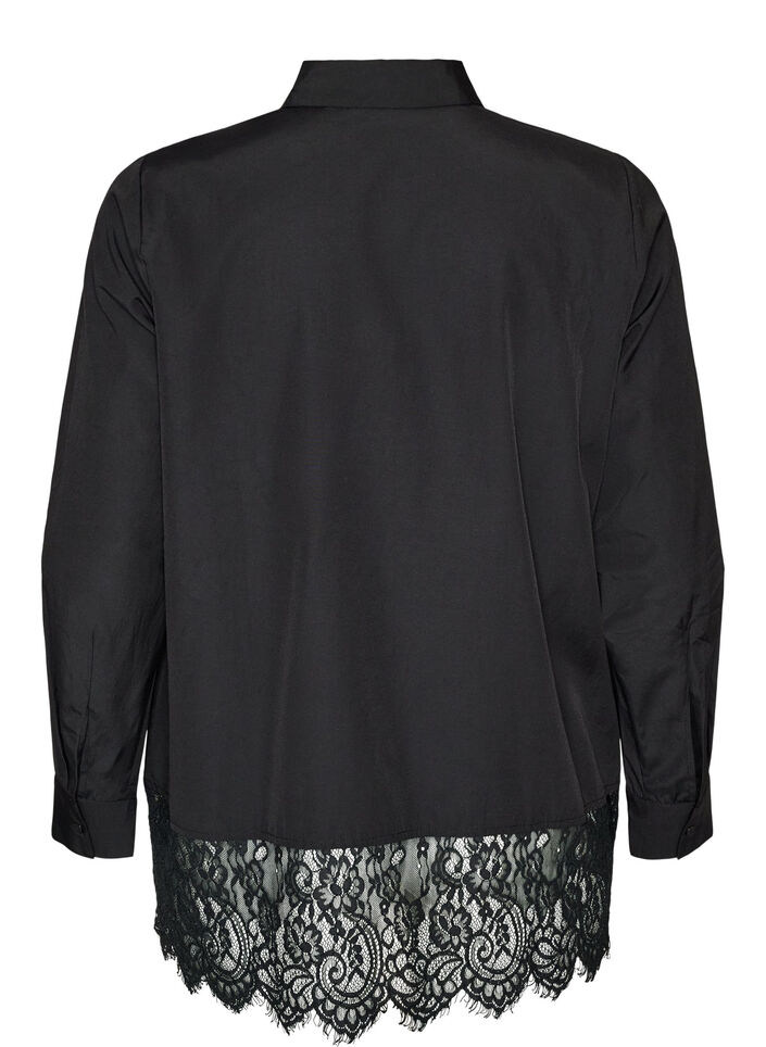 Loose skjorte med bred blondekant, Svart, Packshot image number 1