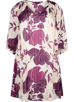 Trykt kjole med v-utringning og 3/4-ermer, D.Purple Graphic AOP, Packshot image number 0