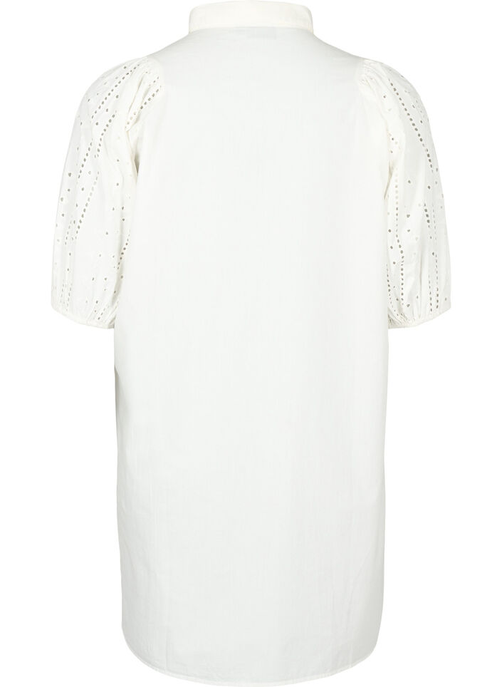 Skjortekjole i bomull med broderi anglaise, Off White, Packshot image number 1
