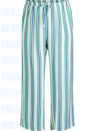 Stripete bukser med h&oslash;y midje og vide ben, Vanilje