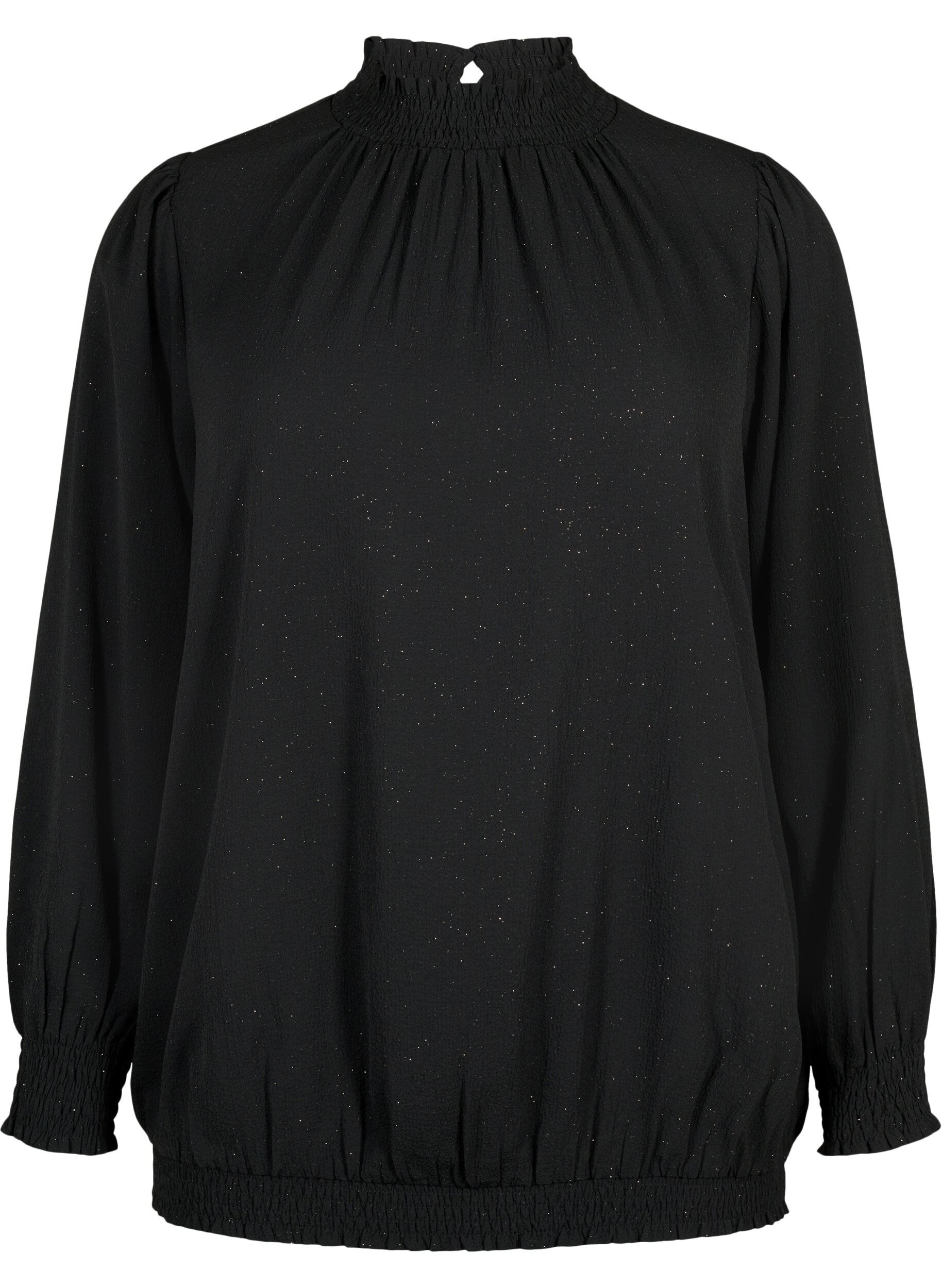 Zizzi FLASH - langermet bluse med smokk og glitter	, Black w. Silver, Packshot image number 0
