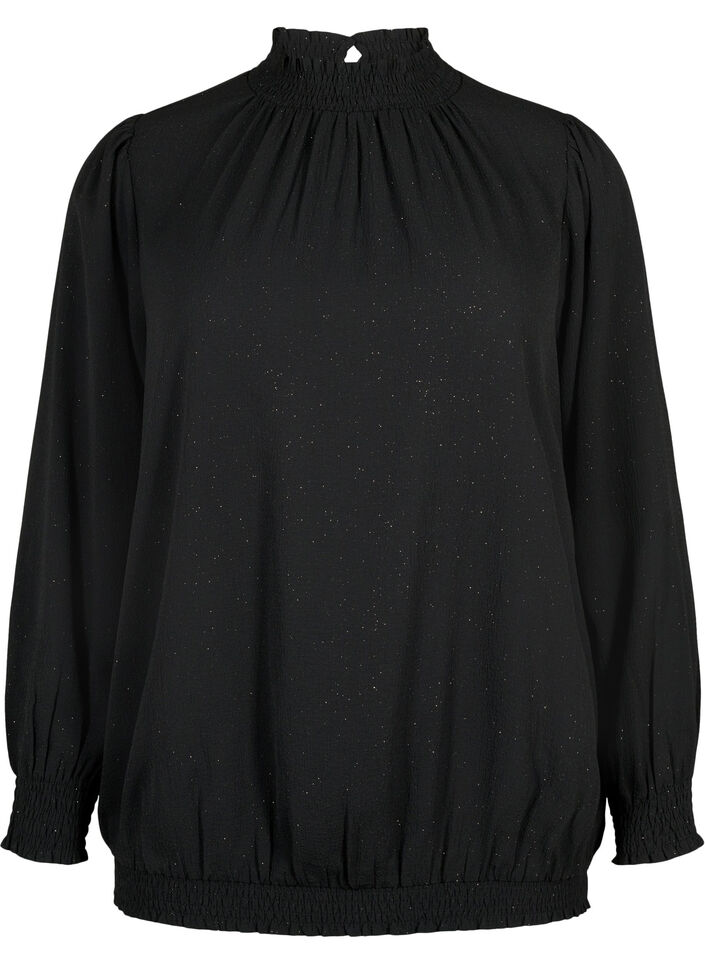 FLASH - langermet bluse med smokk og glitter	, Black w. Silver, Packshot image number 0