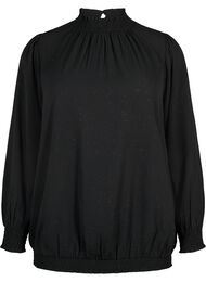 FLASH - langermet bluse med smokk og glitter	, Black w. Silver