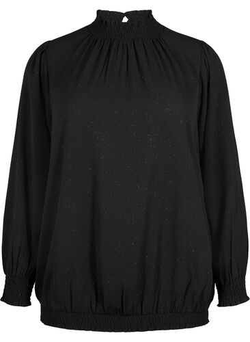 FLASH - langermet bluse med smokk og glitter	, Black w. Silver, Packshot image number 0